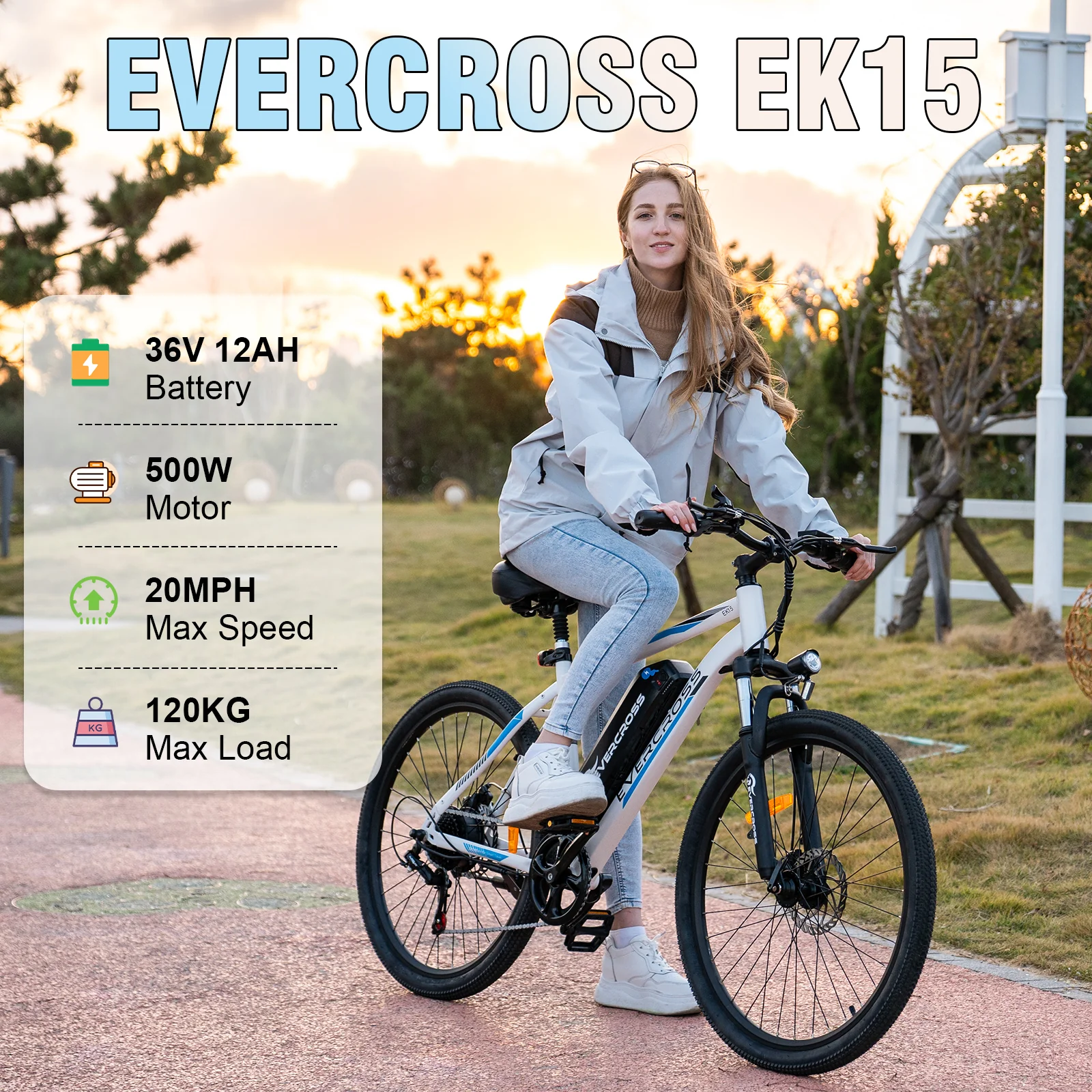 EVERCROSS EK15 26" Electric Mountain Bike, Max 20MPH, 500W, 7-Speed Commuter , Removable Battery - Image 3