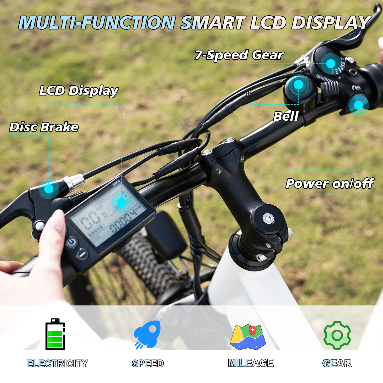 EVERCROSS EK15 26" Electric Mountain Bike, Max 20MPH, 500W, 7-Speed Commuter , Removable Battery - Image 4