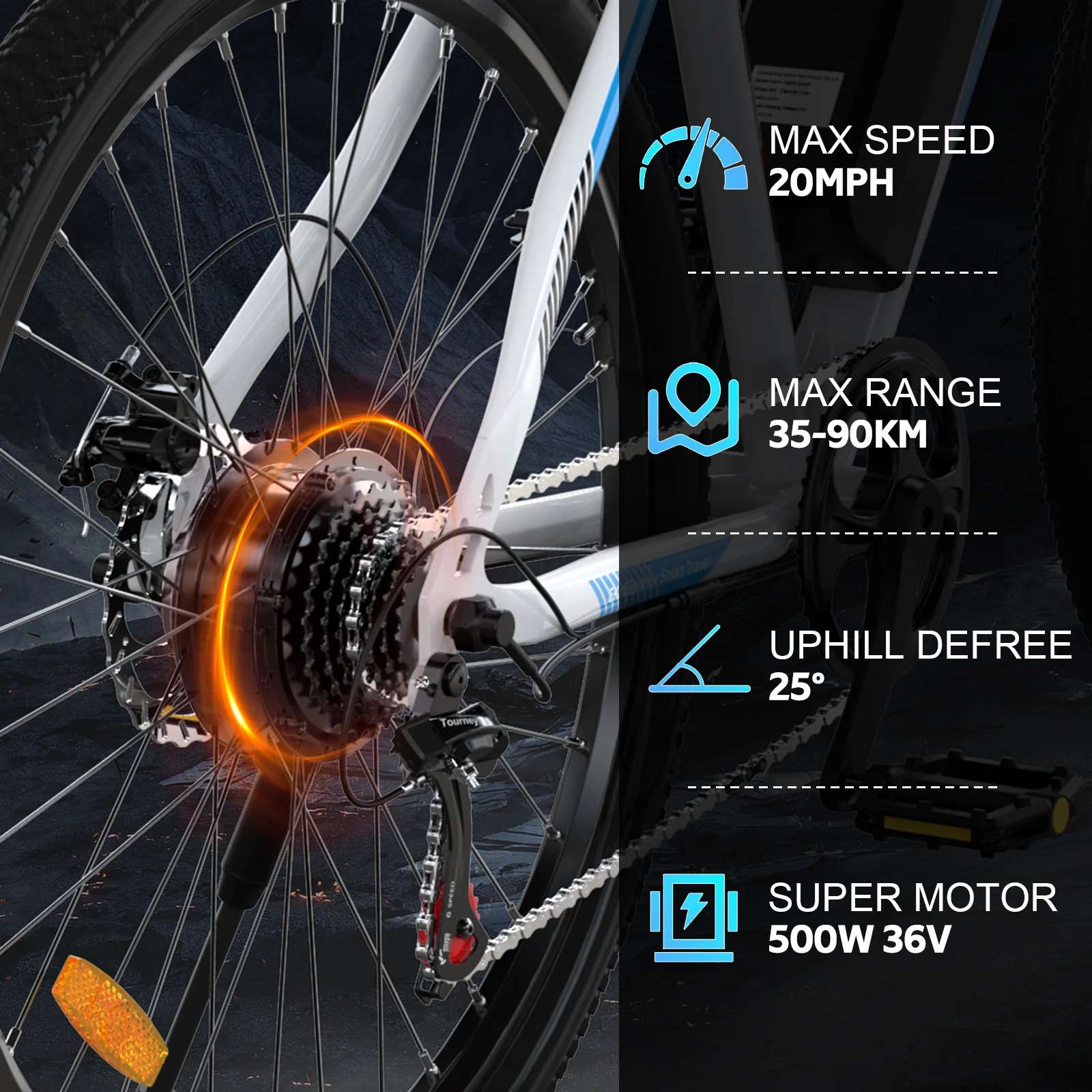 EVERCROSS EK15 26" Electric Mountain Bike, Max 20MPH, 500W, 7-Speed Commuter , Removable Battery - Image 5