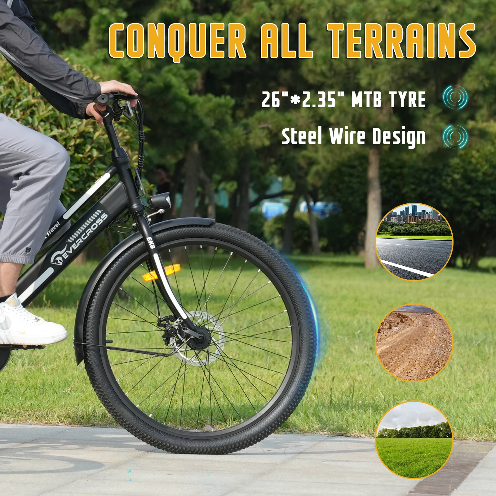 EVERCROSS EK8M 26''Fat Tire Electric Bike For Adult ,With LED - Image 6