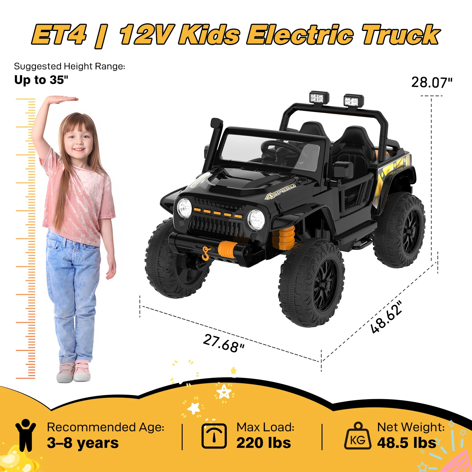 HOVERMAX ET4 12V Electric Ride On Truck for Kids, 2-Seater with Remote Control - Image 5