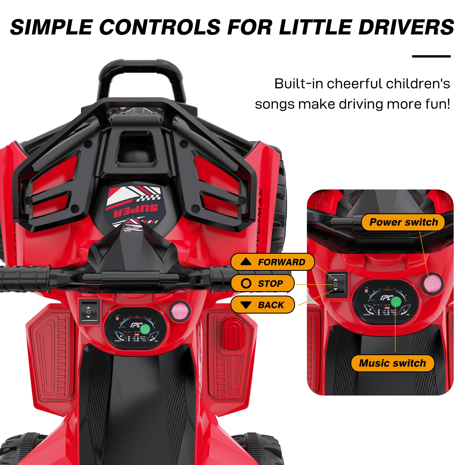 HOVERMAX ET2 6V Battery-Powered Kids' Ride-On ATV with Music Function - Image 5