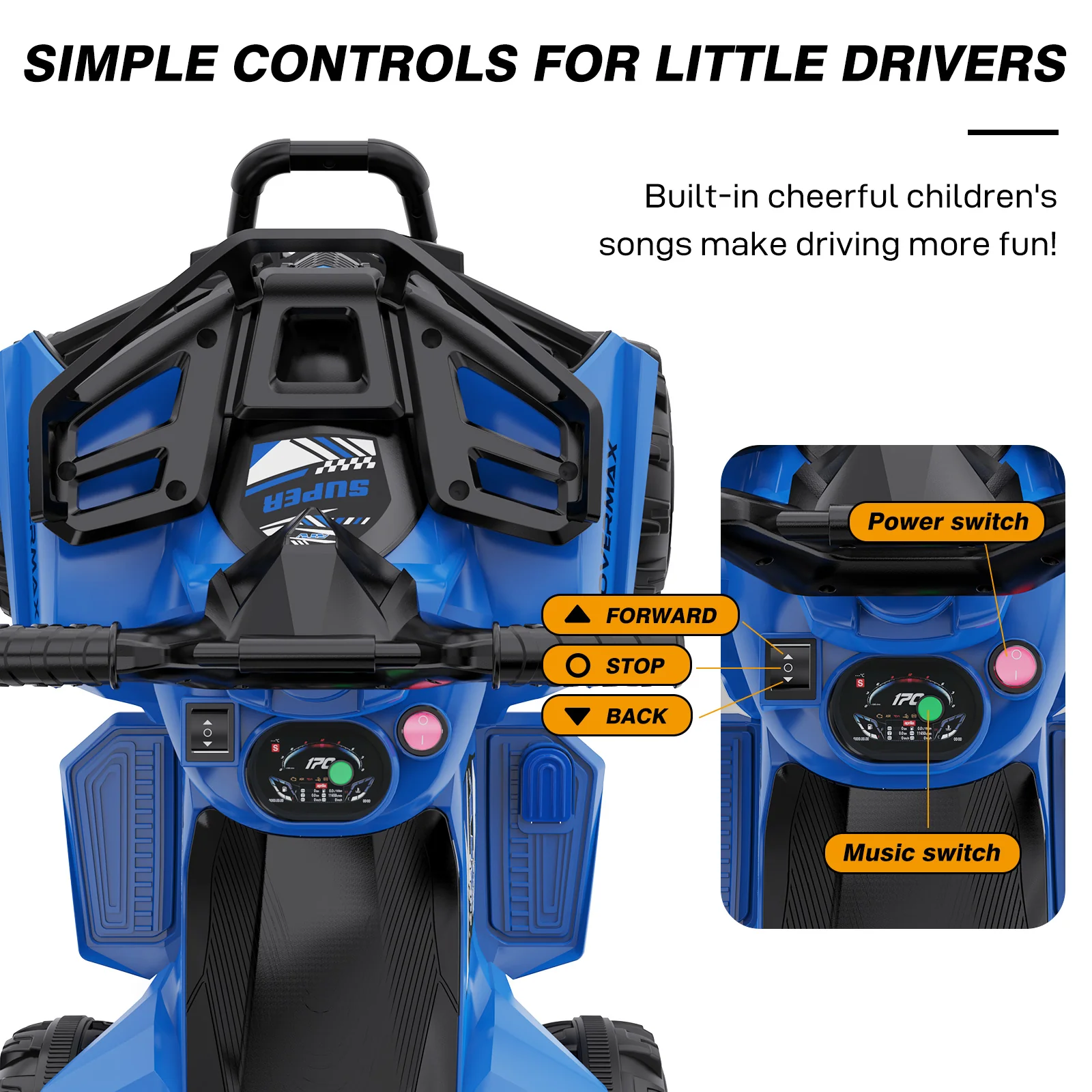 HOVERMAX ET2 6V Battery-Powered Kids' Ride-On ATV with Music Function - Image 6