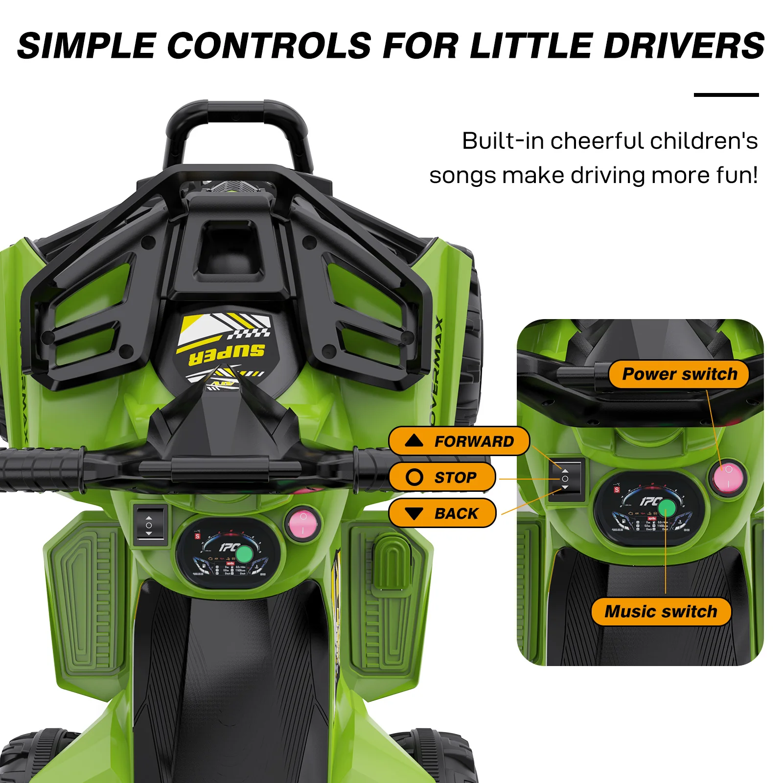 HOVERMAX ET2 6V Battery-Powered Kids' Ride-On ATV with Music Function - Image 7